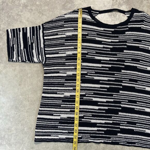 Eileen Fisher Sweater Womens Large Organic Printed Pullover Linen Blend Blk Wht - Picture 4 of 10